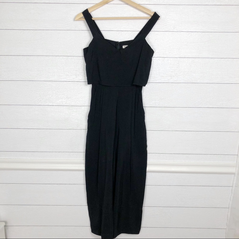Whistles Black Layered Chest Cropped V Neck Jumpsuit‎ Wide leg W Pockets Size 2